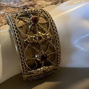 Gold Filigree Bracelet with Red Gem Accents